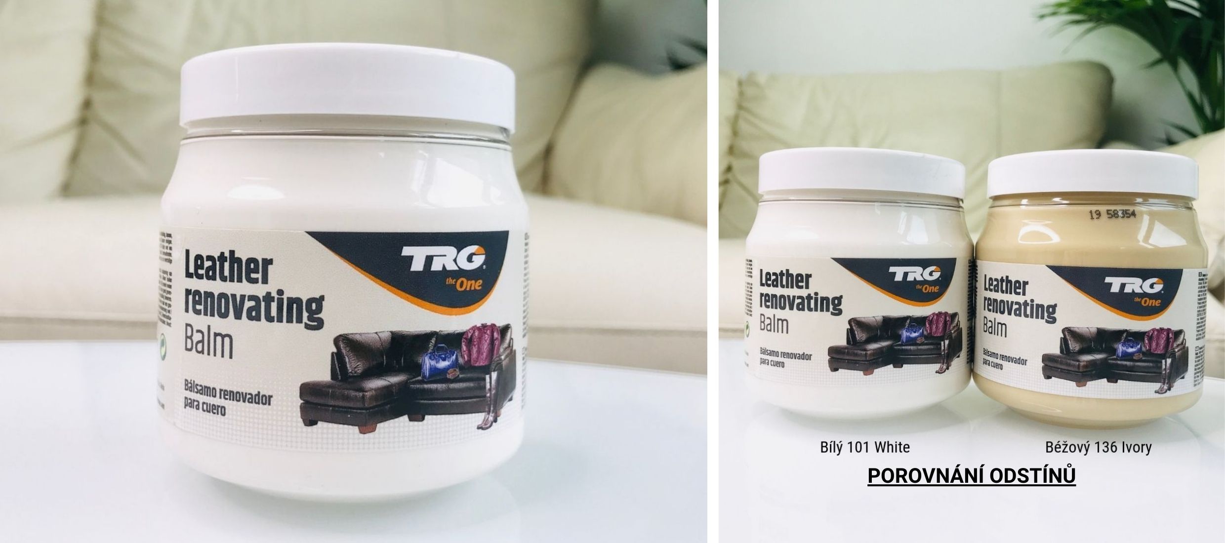 Porovnání odstínů v praxi White 101 leather renovating balm trf Ivory 136